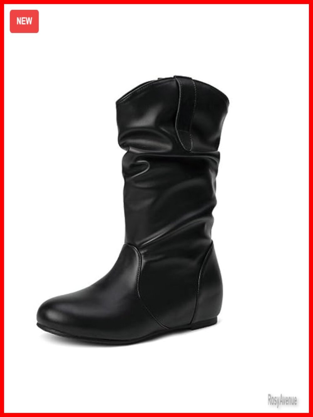Wide Width Mid Calf Faux Leather Slouchy Slip-On Boots Memory Foam